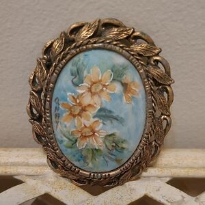 Hand Painted Floral Pin 60s